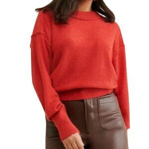 Free People Sweater Kora 100% Cashmere Crop Red Orange Size Small Funnel Neck